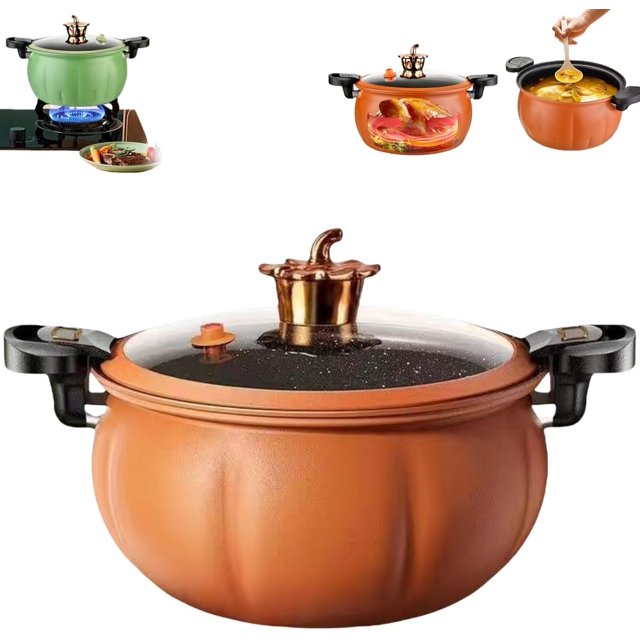 Multifunctional Large Capacity Non-Stick Pressure Cooker, Micro Pressure Cooker Pot, Non-Stick Surface, Visual Glass Lid with Lid for Culinary Styles (Pumpkin shape-8L)