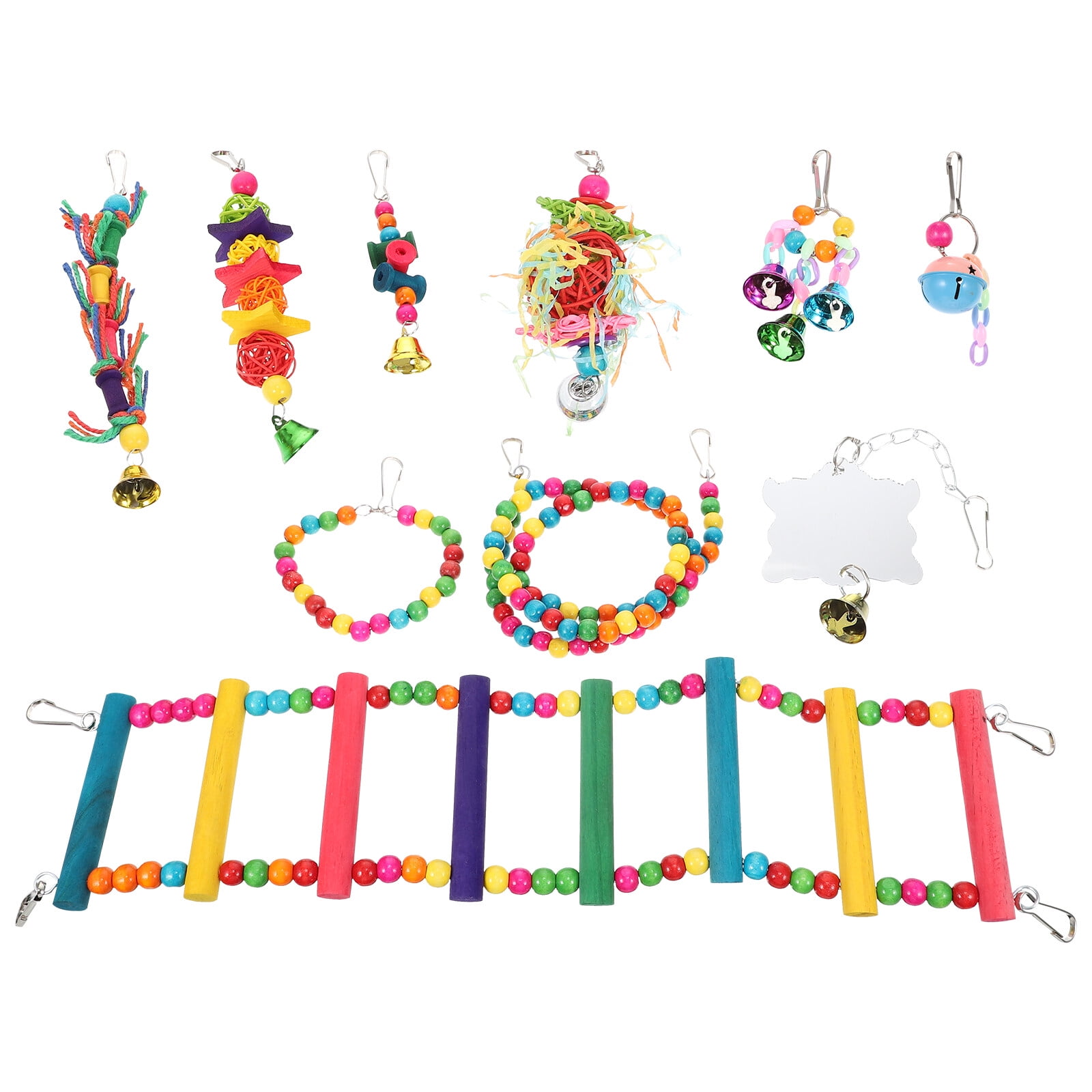 1 Set Parrot Chew Toys Birds Standing Ladder Bell Pendants Bird Cage ...