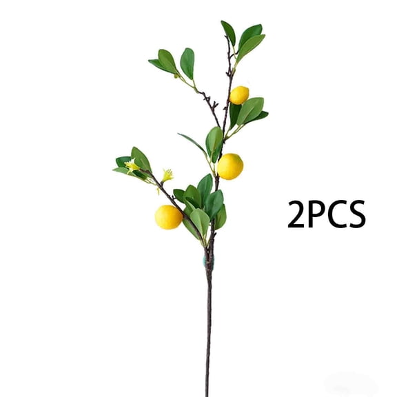 2 Pcs Artificial Lemon Branches,27.5 Inch Fake 5 Heads Lemon Decor for Vase,Faux Lemons Decoration for Wedding Dining Table Centerpieces