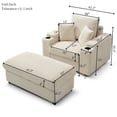 thumbnail image 5 of Aukfa 43 inch Corduroy Chaise w/ 2 Cupholders, Storage Ottoman, Plush Chair Bed, 3 Pillows, Cream, 5 of 9