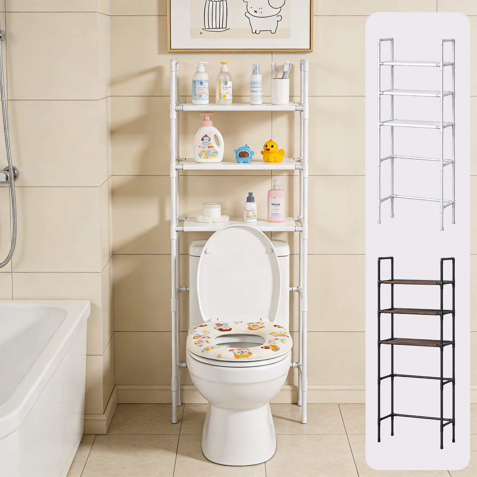 WWC Over-the-Toilet Storage Rack, 3-Shelf Freestanding Bathroom Organizer Above Toilet, Space-Saving Shelf for Toilet Bathroom