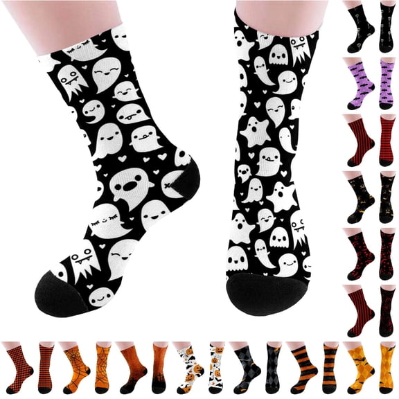 Rggeeun Halloween Socks for Women Pumpkin Bat Graphic Cute Socks Warm Comfort Crew Socks for Women Fall Winter Vacation Trendy,Black,One Size