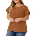 thumbnail image 2 of DARING DIVA Women's Plus Pleated Round Neck Basic Tulip Sleeves Top 2X Brown, 2 of 6