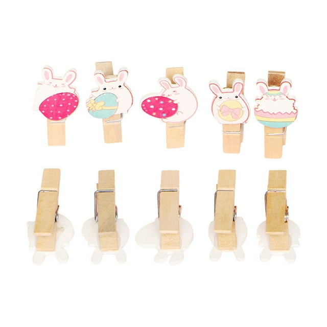 EGNMCR Easter Decorations For The Home Easter Decor 10 Pcs Mini Natural Wooden Easter Clothespins Photo Paper Card Peg With Line Easter Decorations
