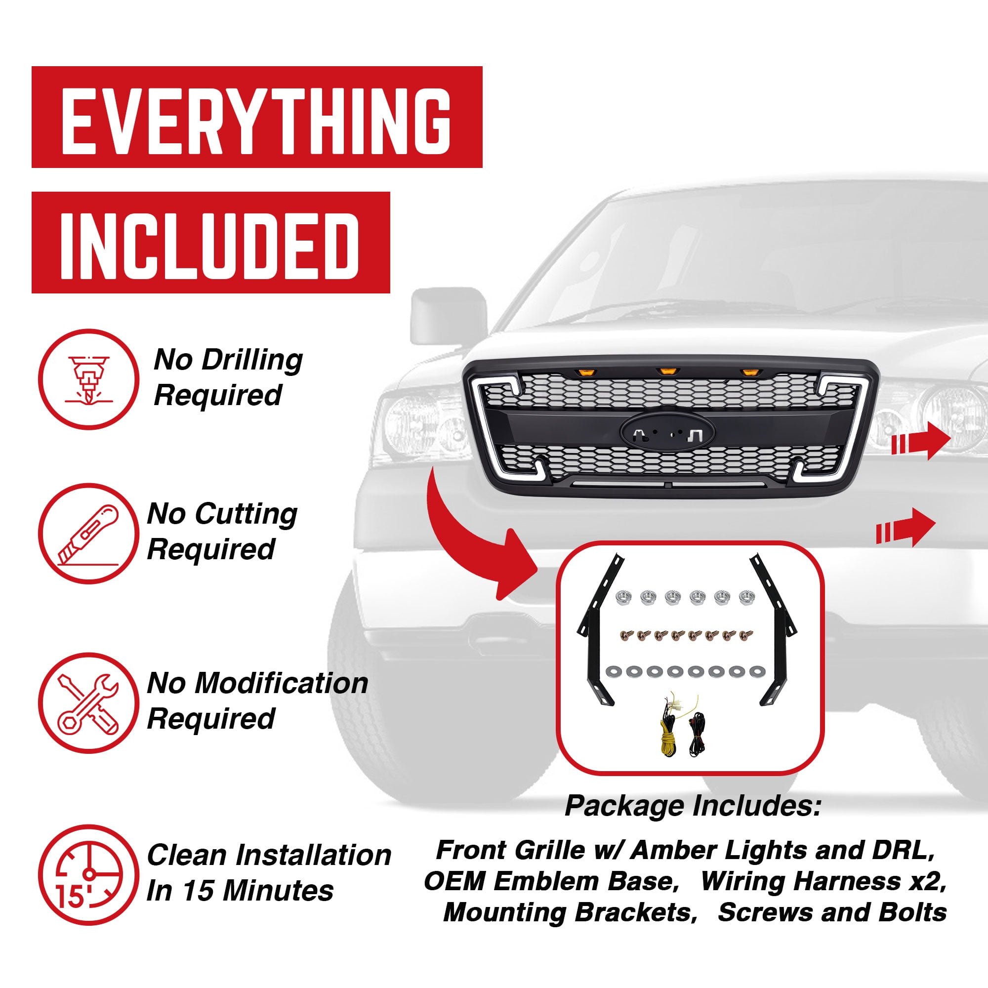 AMERICAN MODIFIED Raptor Style Mesh Grille for 04-08 Ford F150, Matte Black