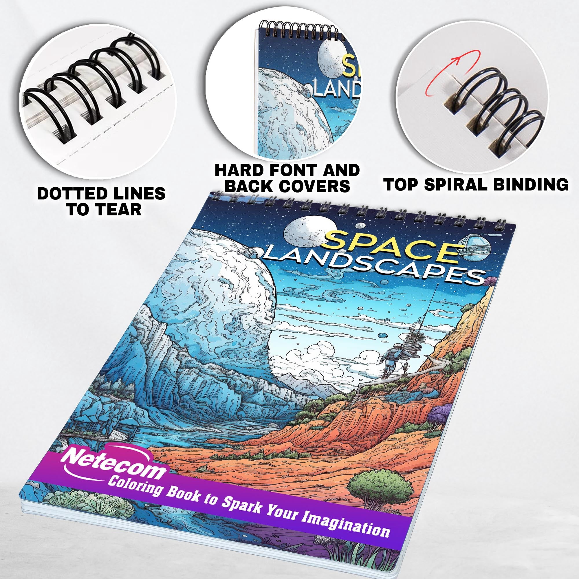 Space Landscapes Spiral Bound Coloring Book, A beautiful coloring book for adults, teens and children providing fun, stress relief and relaxation