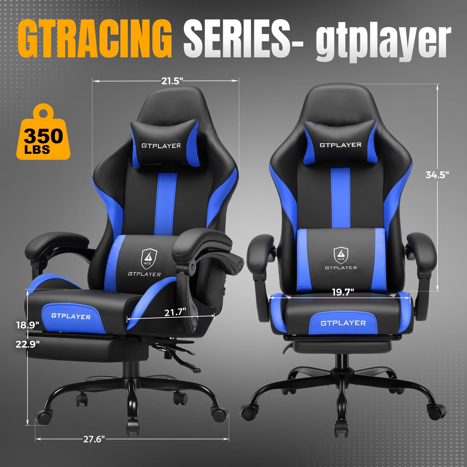 GTPLAYER Ergonomic Gaming Chair with Footrest and Lumber Support for Adults, Blue