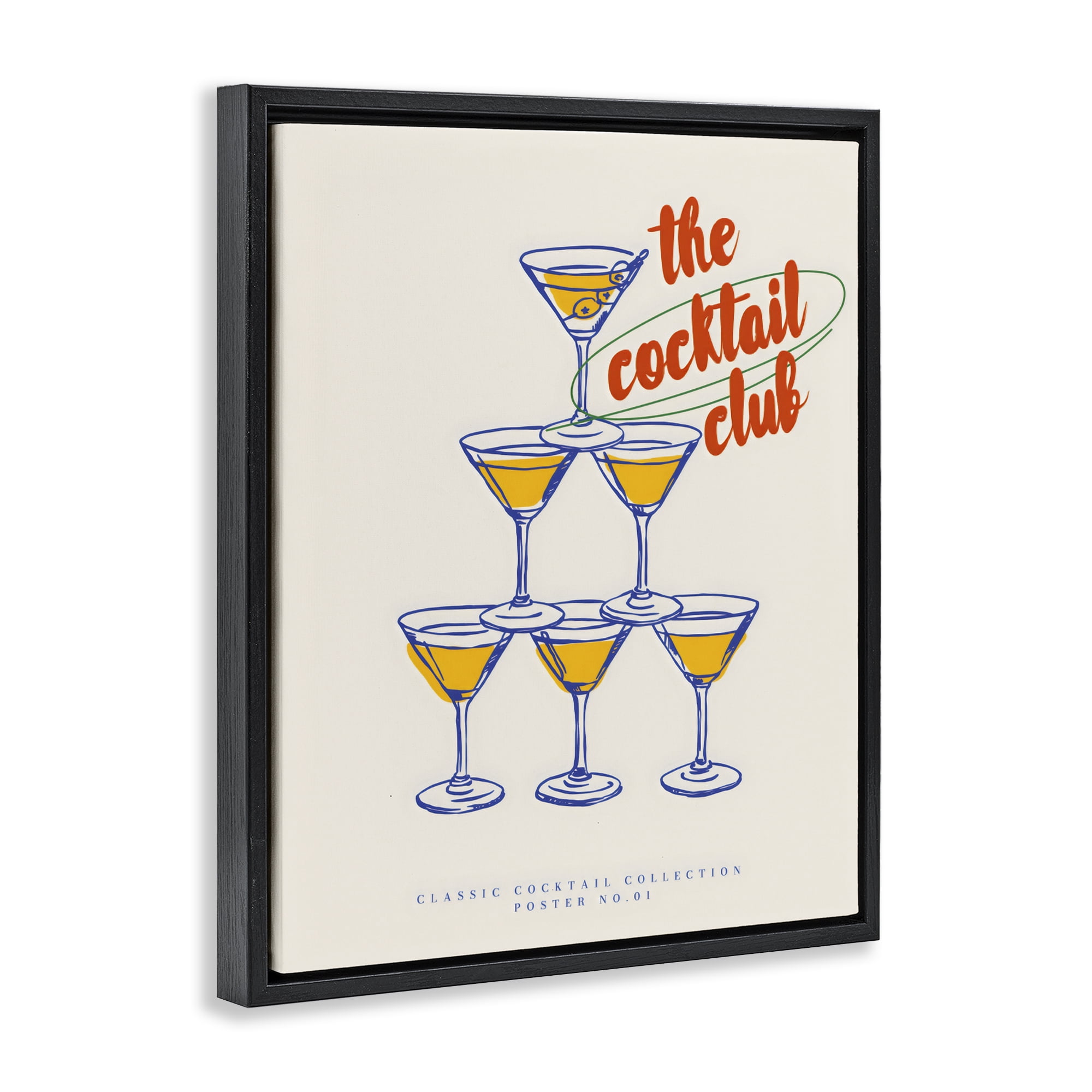 Stupell Industries Tower Toast Cocktail Club Black Framed Floater Canvas Wall Art, design by The Prints Vibe