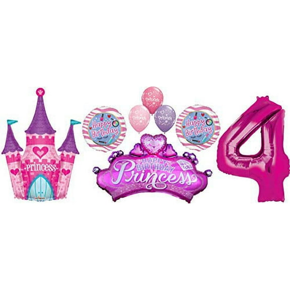 Princess Party 4th Birthday Glamour Girl Castle and Crown Balloon Bouquet Decorations