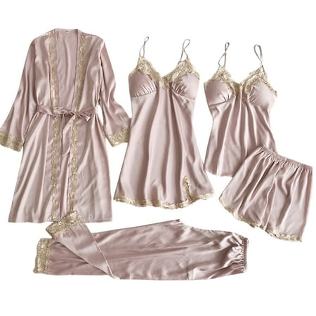 

Womens Pj Silk Sling Sleeping Loose And Comfortable Lace Piece Set Home Underwear And Nightgown for Women