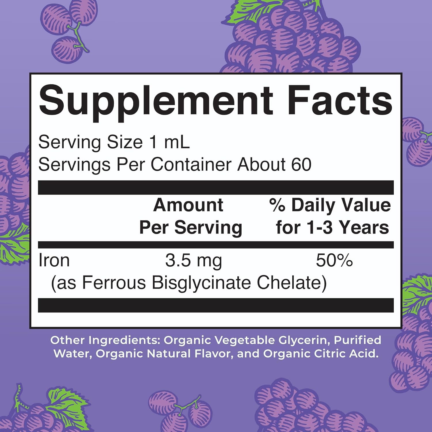 MaryRuth's USDA Organic Toddler Iron Liquid Drops for Ages 1-3, Grape, 2 oz