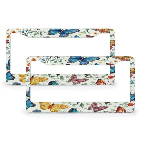 Butterfly License Plate Frame 2 Pack Universal Us Car Plate Holder Cover Accessories Decor With Screw For Women Man 12.3 X 6.3 Inch