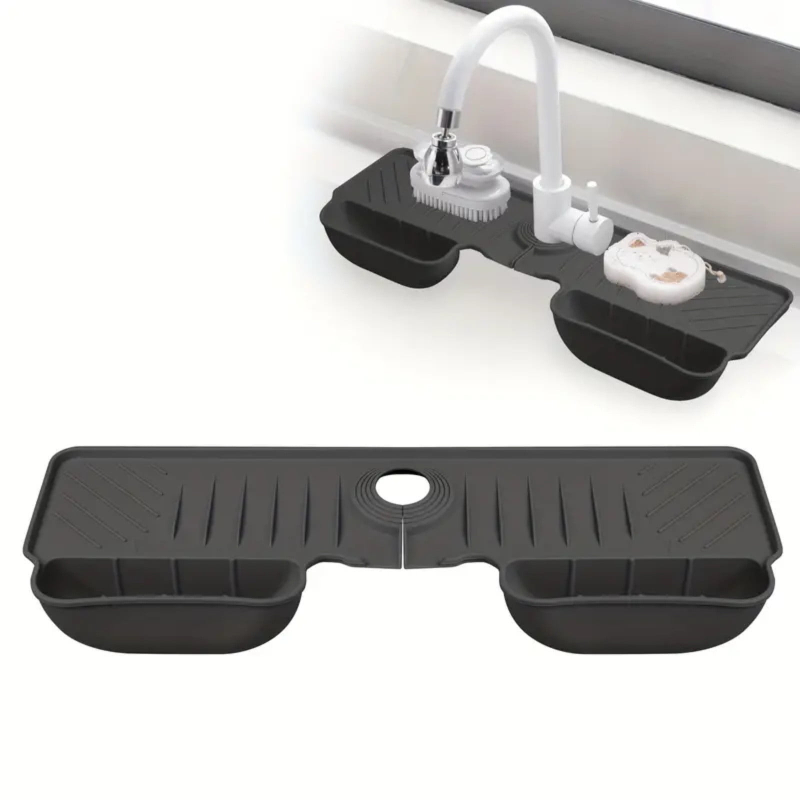 Yialzm Bathroom and Kitchen Sink Spatter Guard with Drainage and Storage Silicone Faucet Mat for Organizing Sponge,Soap,Brush Home,Bar,RV Use Keeps Countertops Dry and Tidy