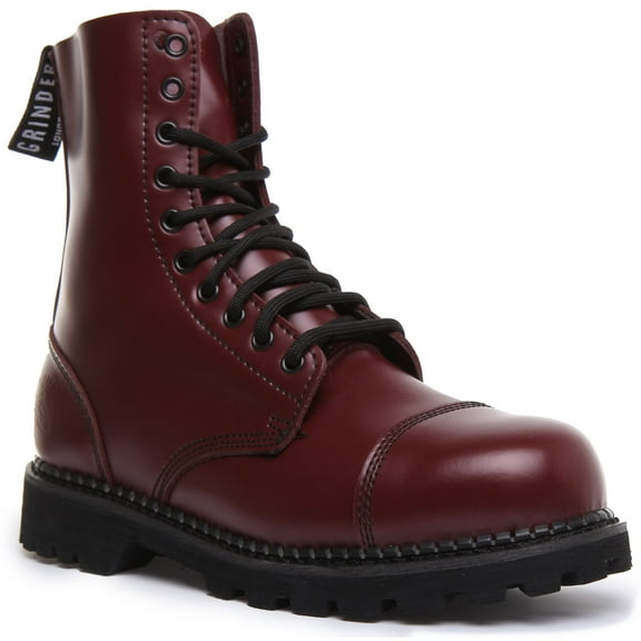 Grinders Hunter Men's 10 Eyelet Lace Up Leather Ankle Boot In Cherry Size 8