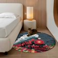 thumbnail image 2 of Round Rugs 3Ft, Red Trains Round Area Rug Washable Indoor Throw Carpet, Shabby Chic Cartoon Retro Flowers Artwork Small Non Slip Circle Rug for Bedroom Living Room Home Decor Aesthetic, 2 of 8