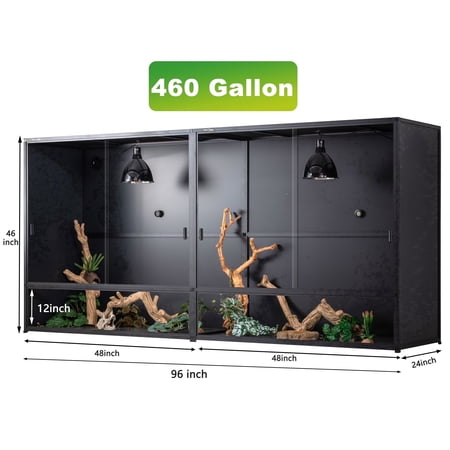 Extra Large 96x24x46in 460Gal Connectable PVC Reptile Enclosure, Stackable Tank with Front Glass Doors & Lock for Bearded Dragons & Ball Pythons