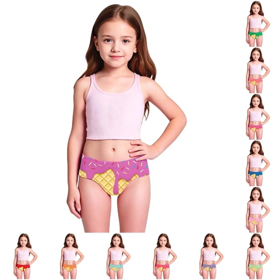 Rggeeun Baby Girls Swimsuit Set 2Pc Cute Ice Print off Shoulder Thin Straps Vest & Elastic High Waist Swim Brief Slim Fit for Summer Pool Party Kawaii Swim Wear,Purple,5-6 Years