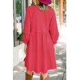 thumbnail image 3 of Women Oversized Sweatshirt Dress Raglan Lantern Sleeve Scoop Neck Pullover High Low Hem Flowy Babydoll Mini Dress, 3 of 3
