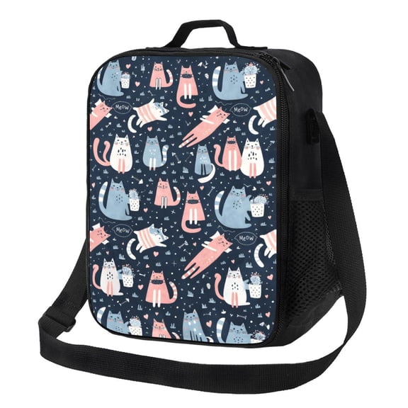 Cute Cat Lunch Bag Insulated Thermal Lunch Box with Shoulder Strap & Handle for Women and Men