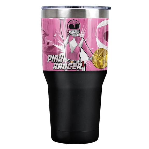 Power Rangers Pink Ranger Stainless Steel Tumbler 30 oz Coffee Travel Cup, Vacuum Insulated & Double Wall with Leakproof Sliding Lid