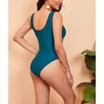 thumbnail image 4 of Traje de baño para mujer, 1 pieza, cuello en V, malla, empalme hueco, almohadilla de sujetador extraíble, fuerte elasticidad, breve traje de baño, traje de baño verde S, 4 of 6