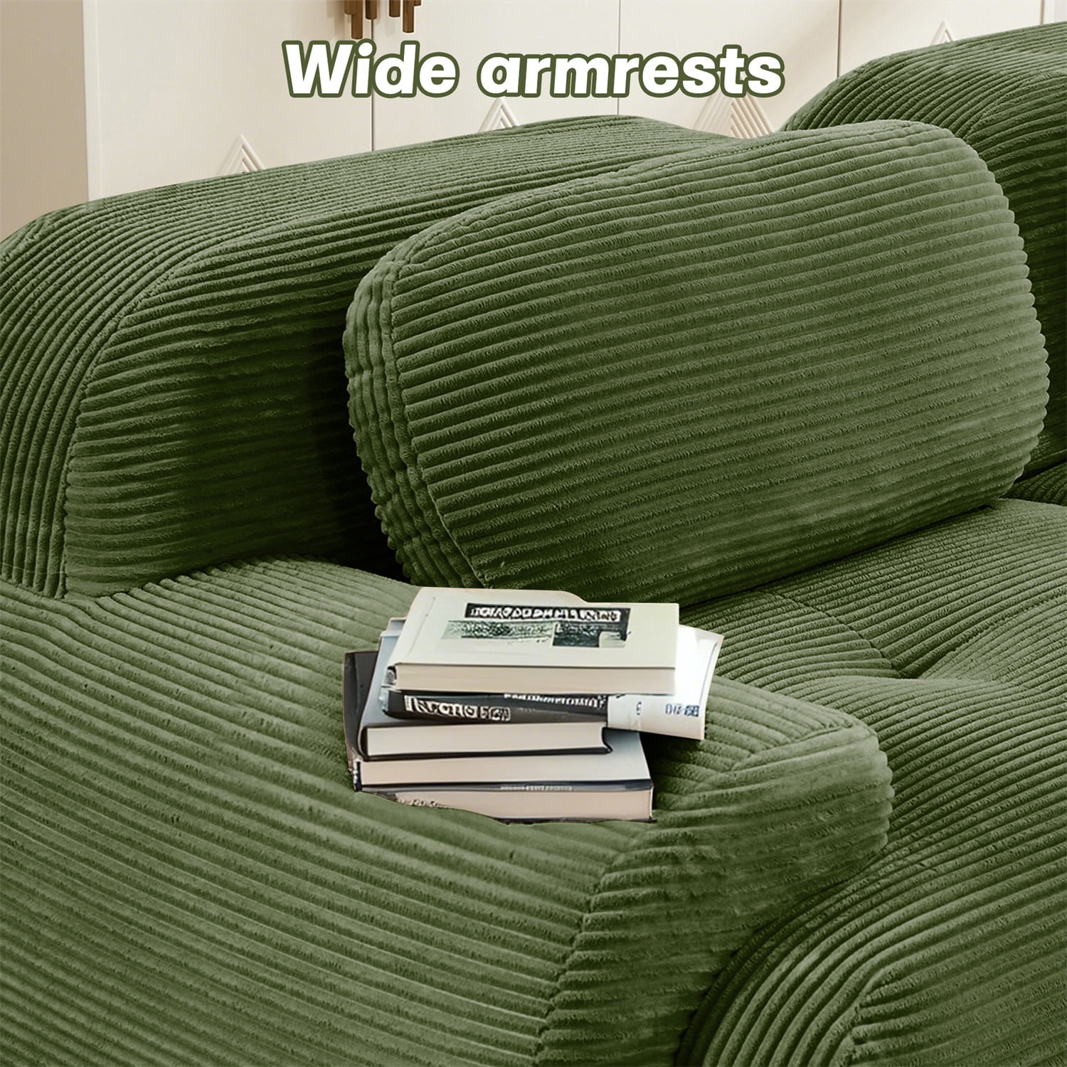 Hommoo 82" Luxury Corduroy Fabric Modular L-shaped Sofa, Multiple Combinations 2 Seater Sectional Sofa Couches with Curved Armrests, for Living Room Apartment, Green