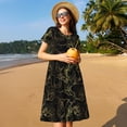 thumbnail image 4 of Balery Gold Gloss Outline Floral Vestidos sueltos de manga corta para mujer, vestidos de verano 2025, vestidos casuales de corte A con vuelo., 4 of 6