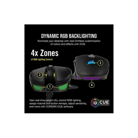 CORSAIR - Nightsword RGB Tunable FPS/MOBA Wired Optical Gaming Mouse with Adjustable Weights - Black
