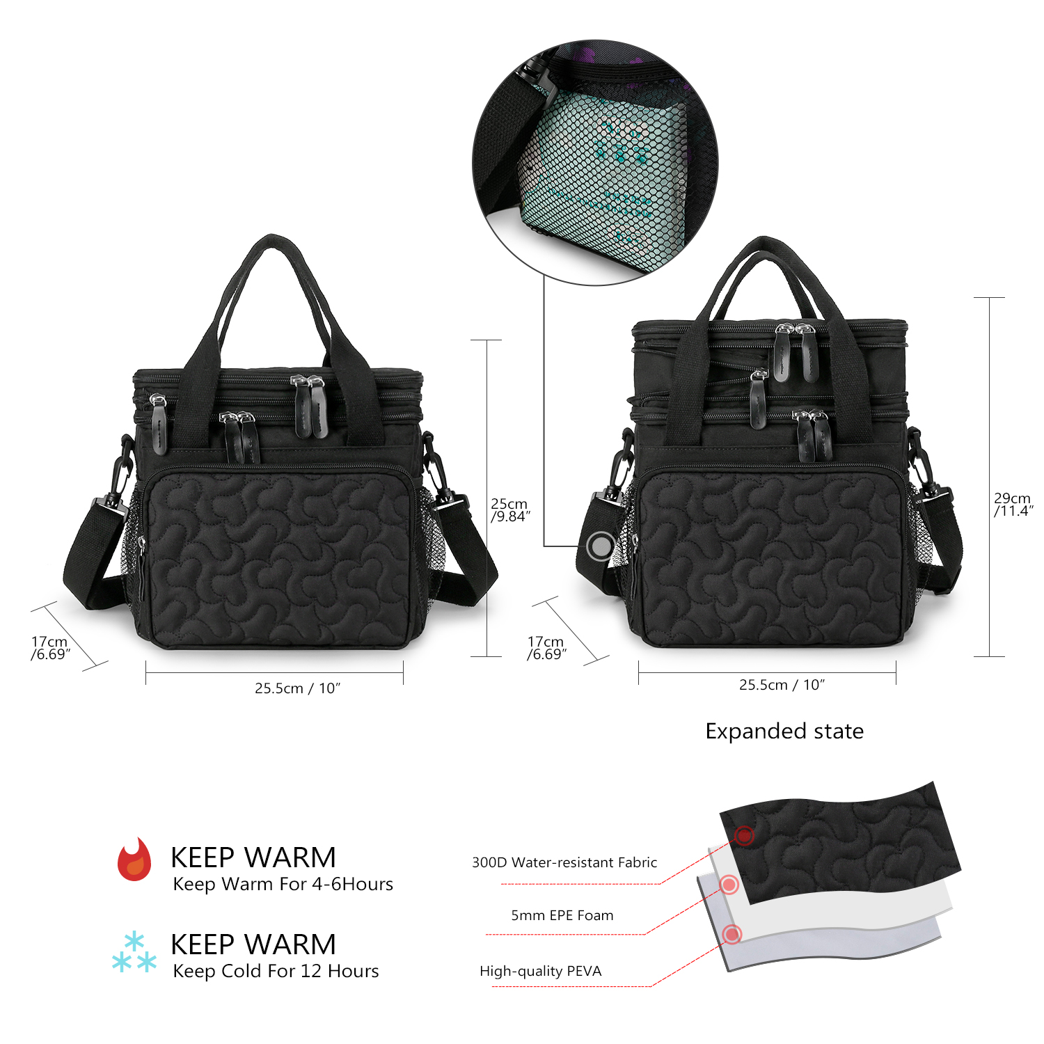 Lunch Bag for Women Men Double Deck Expandable Lunch Box,Large Lunch Bags,Leakproof Lunch Box Cooler Bag