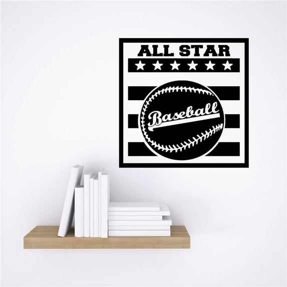 Design With Vinyl Artwork Baseball All Star Sports Wall Decal for Children - Allstars Bat Swing Home Plat Strike Out Themed Décor - Size: 18 In x 18 In