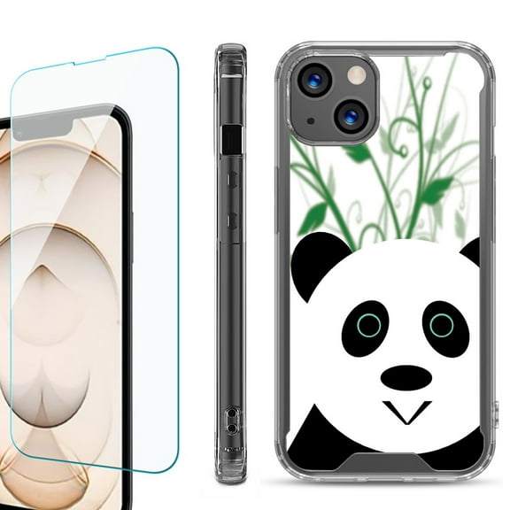 Shockproof Bumper Phone Case for iPhone 13, with Tempered Glass Screen Protector, by OneToughShield ® - Panda