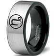 thumbnail image 1 of Tungsten Horoscope Capricorn Band Ring 8mm Men Women Comfort Fit Brushed Gray Flat Cut Black Polished, 1 of 4