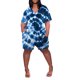 thumbnail image 1 of Gibobby pantalones deportivos Mono informal de manga corta de talla grande con cuello en V para mujer, pantalones cortos de pierna ancha de verano, mono estampado de con bolsi(Azul， XXXL), 1 of 5