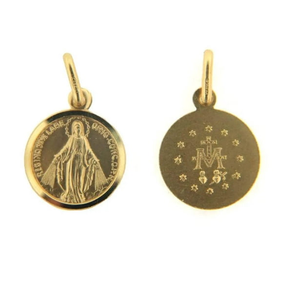 18K Solid Yellow Gold Miraculous Round Medal 13mm