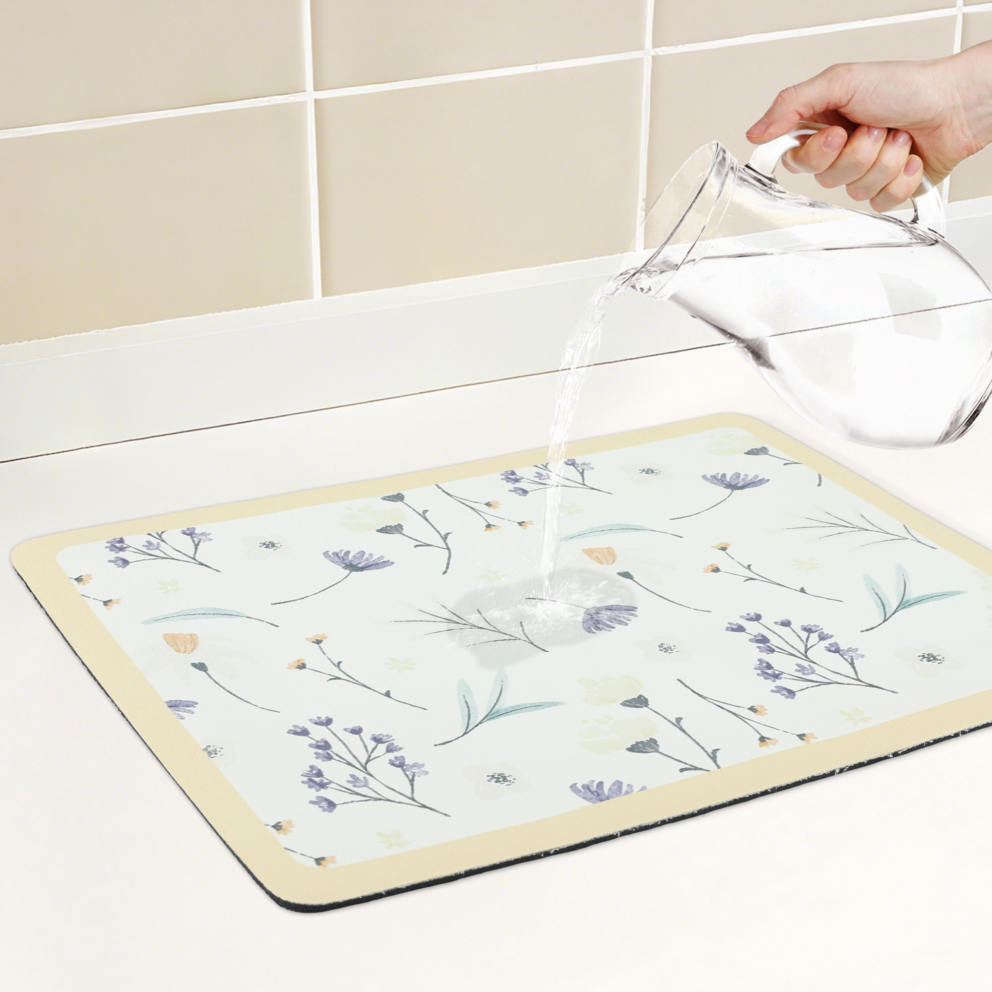 Unique Bargains Floral Quick Dry Dish Drying Mats for Kitchen Light Orange 15.7*11.8 inch