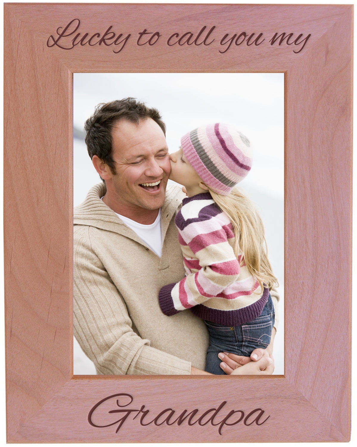 CustomGiftsNow Lucky To Call You My Grandpa - Wood Picture Frame - Fits 5x7 Inch Picture (Vertical)