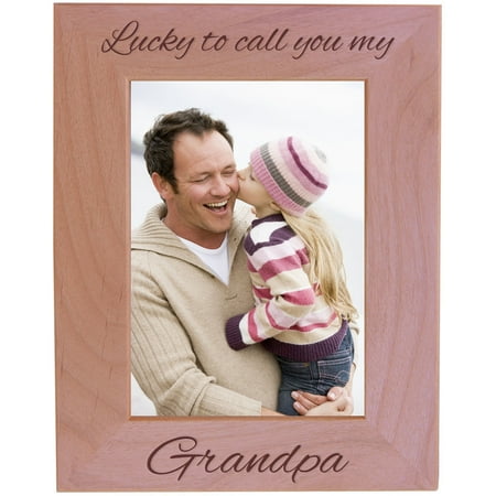 CustomGiftsNow Lucky To Call You My Grandpa - Wood Picture Frame - Fits 5x7 Inch Picture (Vertical)