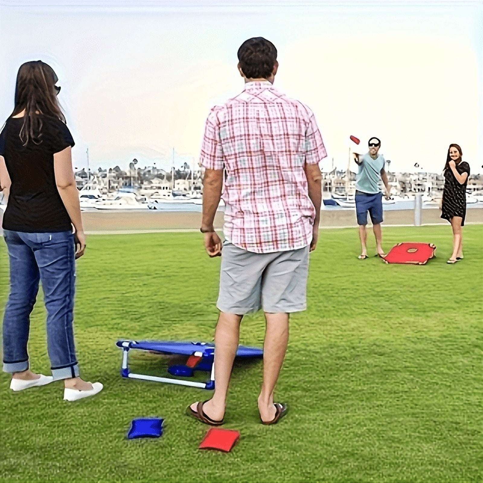 2pcs Portable PVC Framed Cornhole Game Set 8 Cornhole Bean Bags and Carrying Case for Yard Toss Game, Indoor Outdoor Camping Games for Adults Family