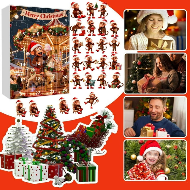 TIELUTT Xmas 2D Cartoon Monkey Hanging Ornament Advent Count down Calendars for Teens Countdown Timer Lanyard Temperature Probe for Cooking Classroom Clocks for Teacher Countdown Timer with Loud Alar