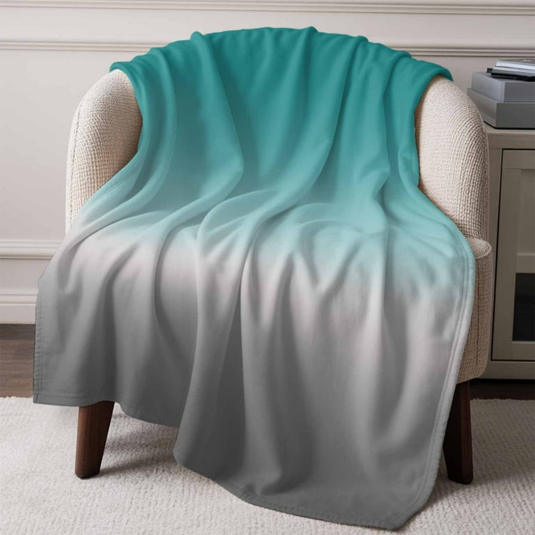 Throw Blanket for Couch Green and Grey Ombre Soft Fleece Flannel