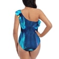 thumbnail image 5 of Rateoe Futuristic Blue Light Wolf Pattern Women One Piece Swimsuits Tummy Control One Shoulder Bathing Suits Ruffle Swimwear-Small, 5 of 6