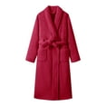 thumbnail image 2 of Women's Double Sided Plush Knee Length Robe, Belted Shawl Collar Bathrobe with Pockets, Soft Flannel Sleepwear, Cozy Long Loungewear, Warm Fleece Open Front Gown Red One Size, 2 of 7