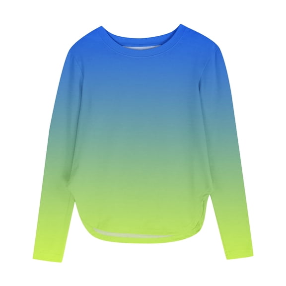 Going Out Tee Shirts for Children Boy Girl Summer Fall Long Sleeve Boat Neck Gradient Graphic Slim Tunic with Slit Tops T shirt Child 2025 Clothes Fashion