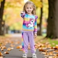 thumbnail image 4 of Bellafa Little Girls Rainbow Stripes Unicorn Sweatshirt and Jogger Pants Outfits Toddler Baby 2 Pieces Long Sleeve Fall Winter Clothes Set, 4 of 9