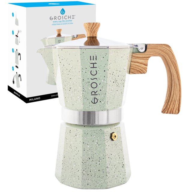 GROSCHE MILANO STONE Stovetop Espresso Maker, Moka Pot, 9 Espresso Cups, Mint Green