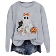 thumbnail image 4 of Women Pink Ghost Black Cat Pumpkin Graphic Crewneck Sweatshirt Cute Halloween Holiday Pullover Top, 4 of 5