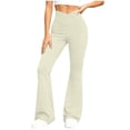 thumbnail image 5 of Inverlee High Waist Flare Leggings with Pockets for Women Stretch Knit Casual Athletic Bottoms Yoga Slim Fit Gym Pants Beige S, 5 of 6