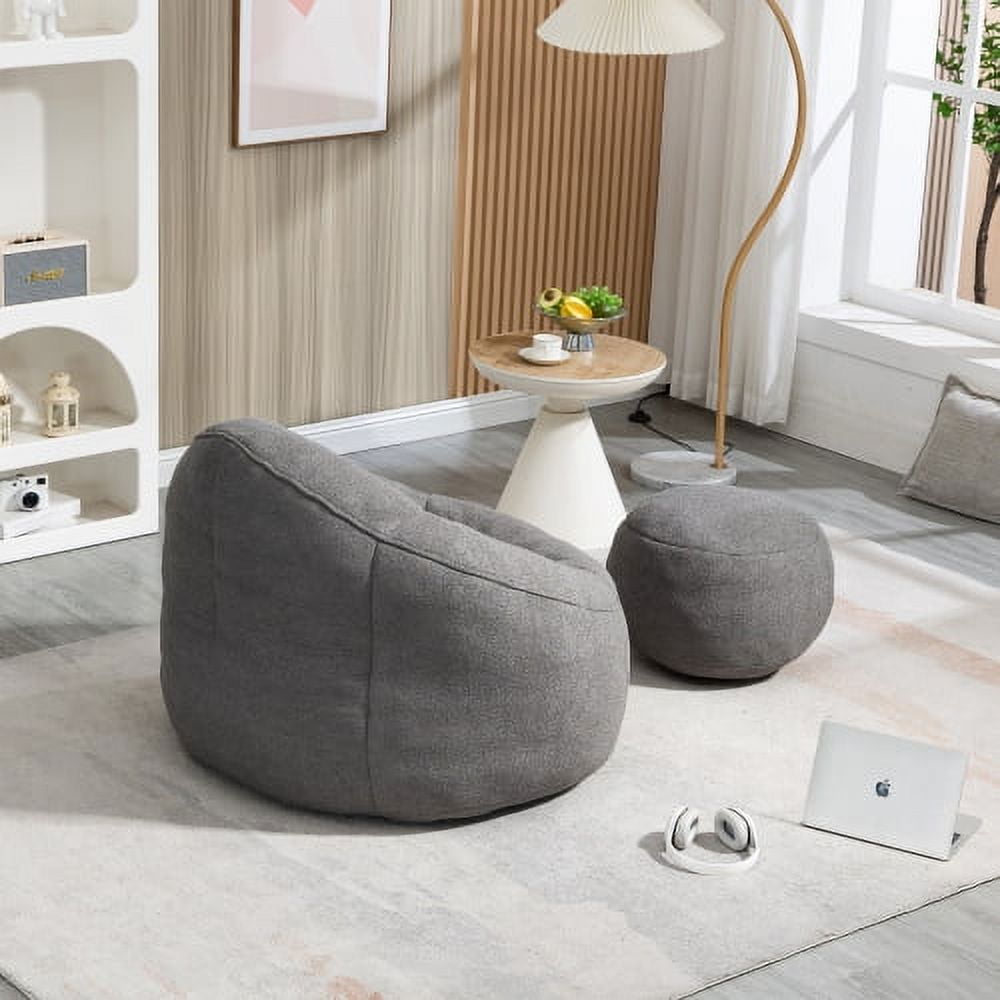 BSHTI Bean Bag Sofa Chair,High Pressure Foam Bean Bag Chair Adult,Material with Padded Foam,Padding Compressed Bean Bag With Footrest Microfiber Gray