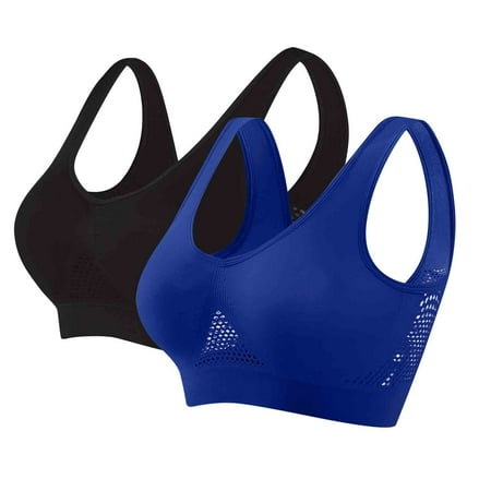 Seamless Sports Bra 2 Pack Sports Bras for Women Plus Size Seamless Comfy Bras Wirefree Yoga Brassiere Plus Size Sleep Balconette with Removable Pads Blue XXL