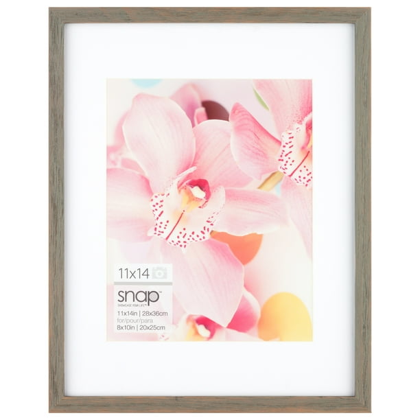 Rustic 11x14 Picture Frame with White Mat For 8x10 Photo, Coastal Gray